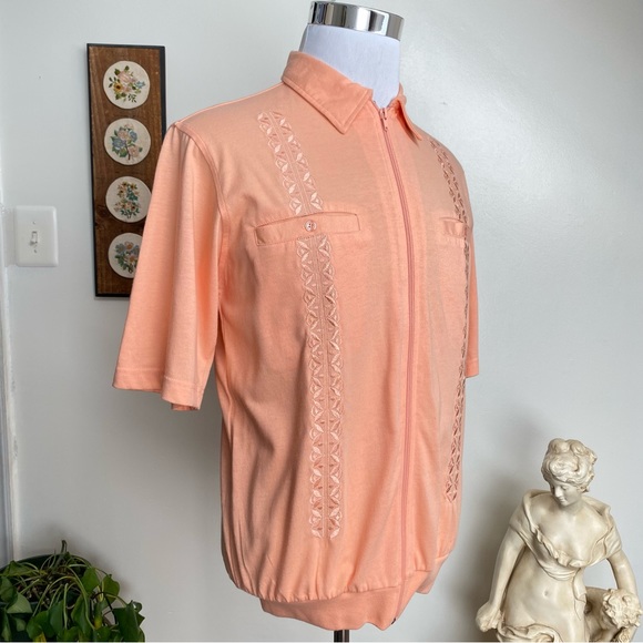 Vintage Peach Zip Up Embroidered Shirt - Picture 4 of 14